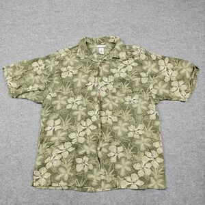 Breakwater Shirt Mens Medium Green Rayon Floral Short Sleeve Hawaiian Casual